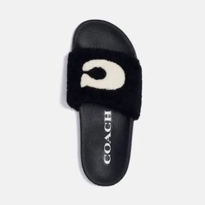 Coach Ulla Slide, black shearling, Size 8